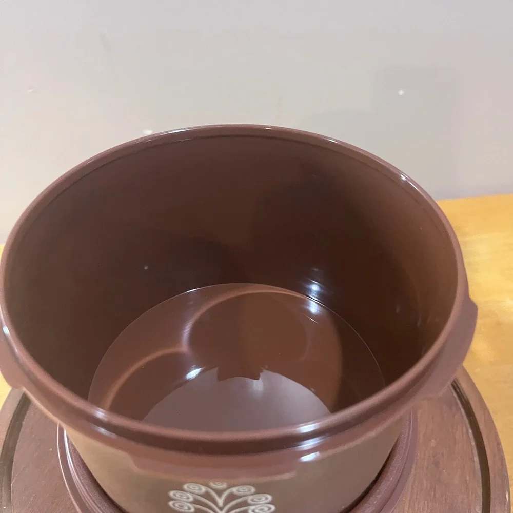 Vtg Tupperware Brown Servalier Canister Set 2pc Sunburst Floral Retro 70s MCM